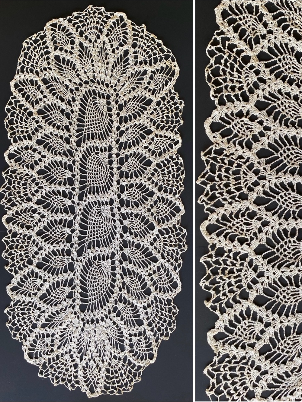 Vintage Centerpiece Large Oval Doily Pineapple Fan